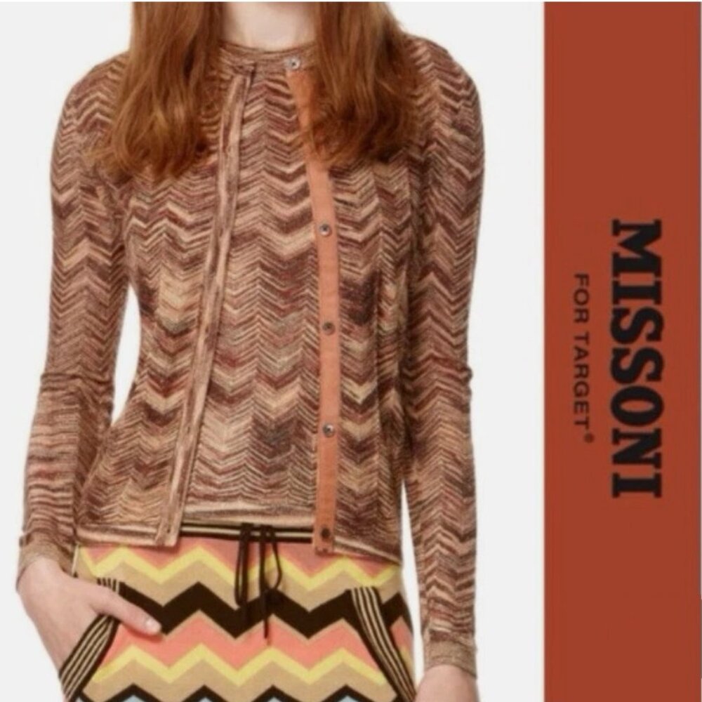 MISSONI for Target Metallic Chevron Cardigan Sweater Brown Gold Size XL